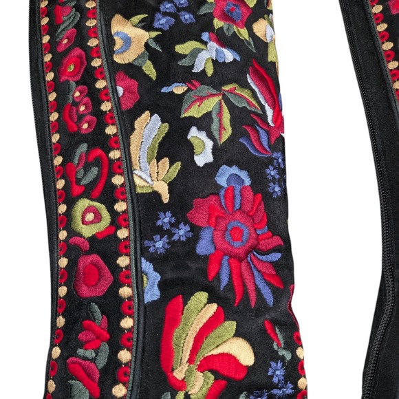 Warren Edwards Mongo Longo Suede Embroidered Boots Size 8 Black Floral Boho - Picture 3 of 13